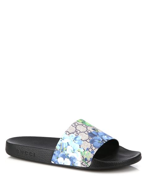 gucci blue floral slides